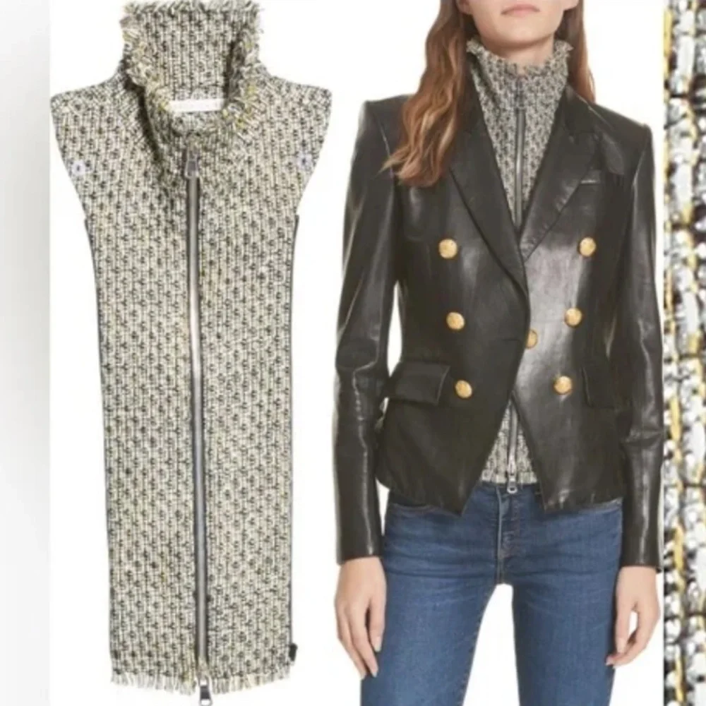 $295Veronica Beard Adara Dickey Jacket insert silver metallic black tweed fringe